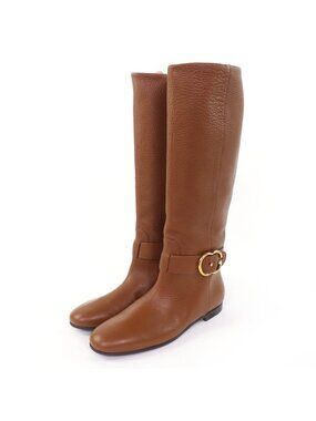 Gucci GG Leather Long Boots Brown Gold